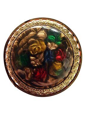 Vintage‎ Reverse Carved Lucite Brooch Gold Tone Floral Pin 1950s New Old Stock